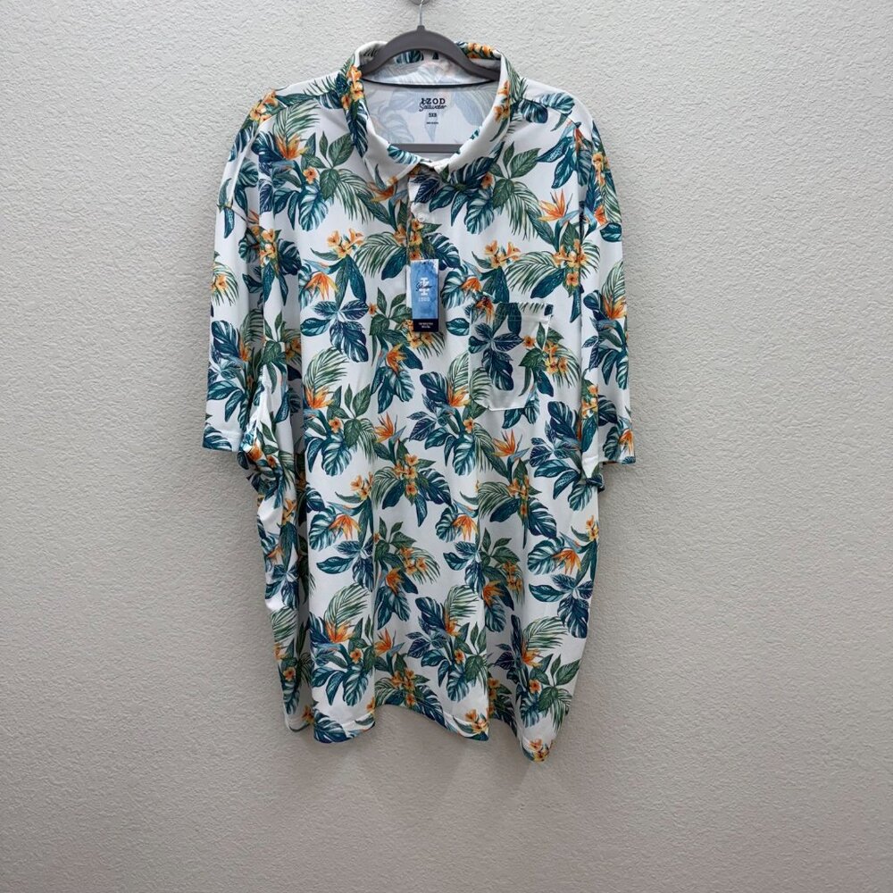 Izod Floral Leaf Sunshield Performance Short Sleeve Polo Shirt Mens size 5XB NEW